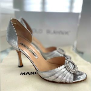 Manolo Blahnik Silver Sedaraby Sandals